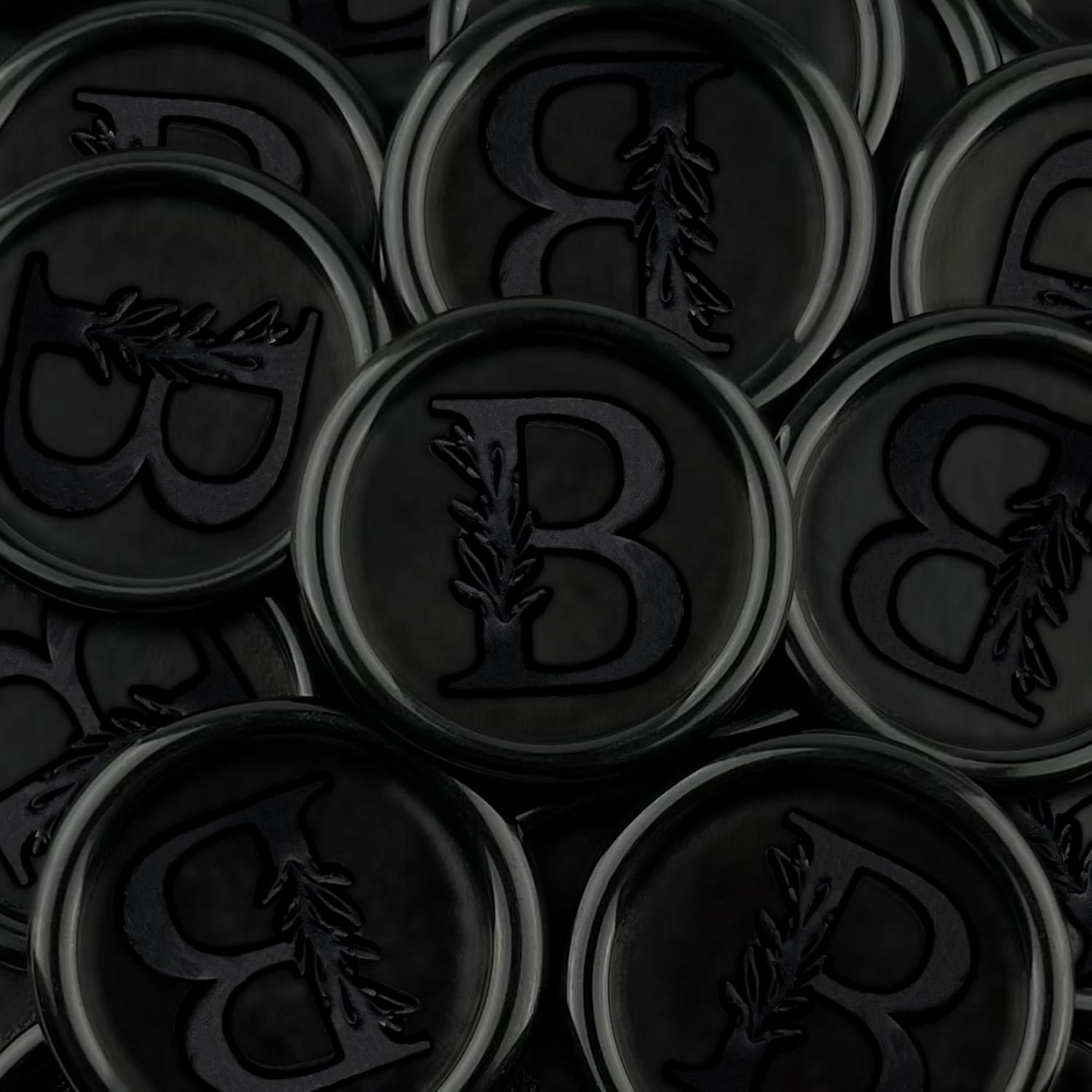 100Pcs Black Wax Seal Stickers Handmade Vintage Botanical Leaves Adhesive Letter Wax Stickers for Wedding Party Invitations, Envelope, Gift Wrap, Christmas(Initial B, Black)
