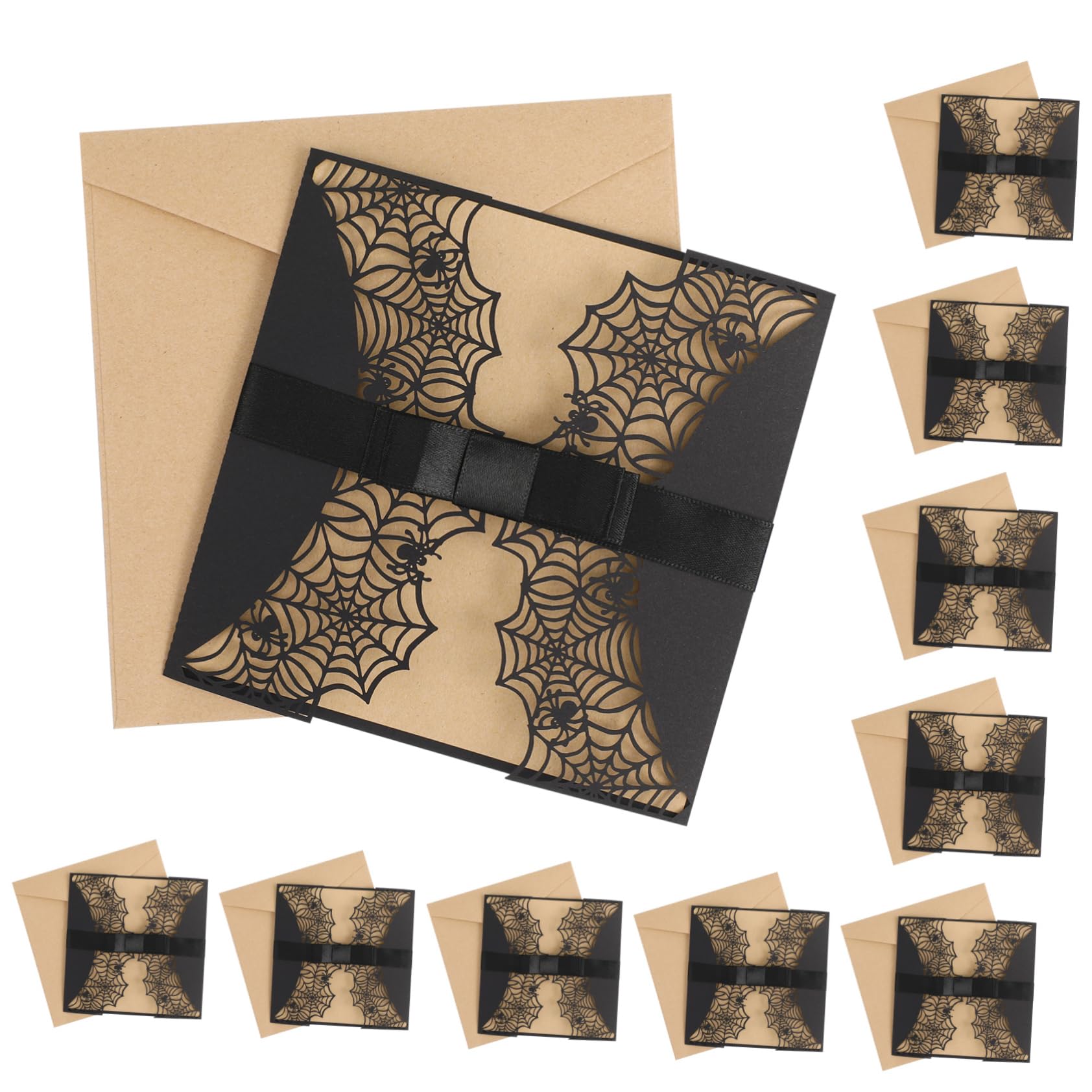 STOBAZA 90 Pièces invitations noires invitations d'halloween pour adultes décor cartes cartes d'invitation avec nœud couper des cartes d'invitation creux