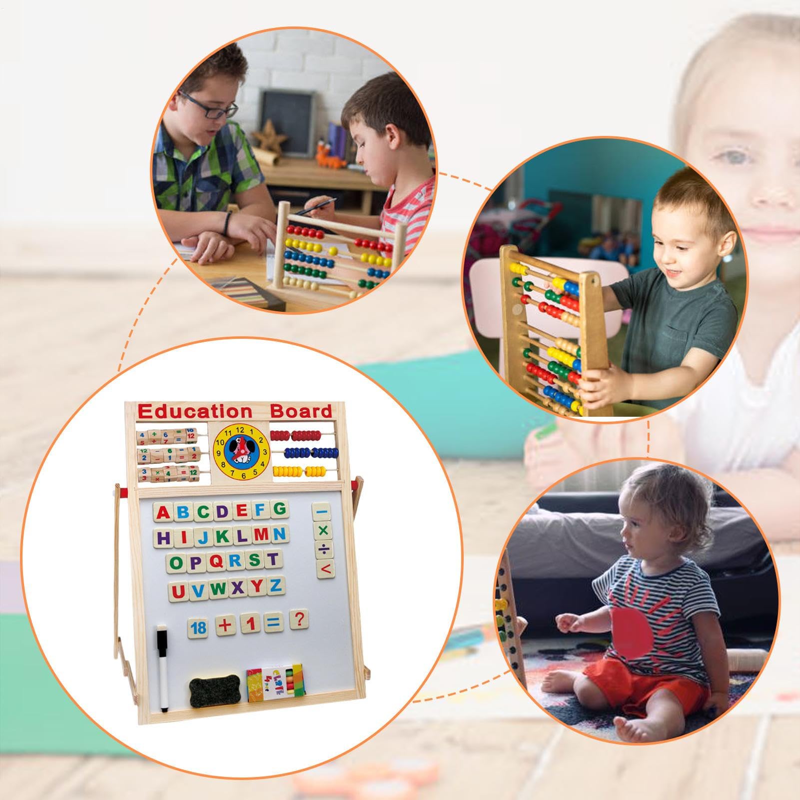 Generic - Cavalletto d'arte per bambini - Lavagna da disegno interattiva | in legno classico nero con lavagna magnetica double face e abacco