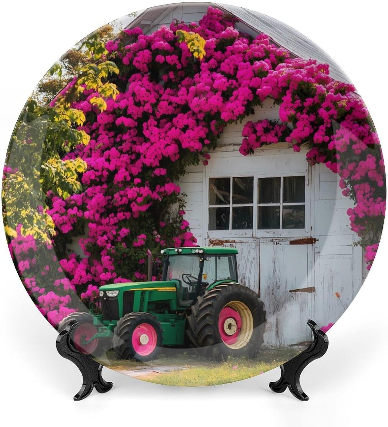 Farmhouse Tractor with Flowers Decorative Plate Tray Decor Trinket Dish Bone China Dinner Plates for Home Office Kitchen