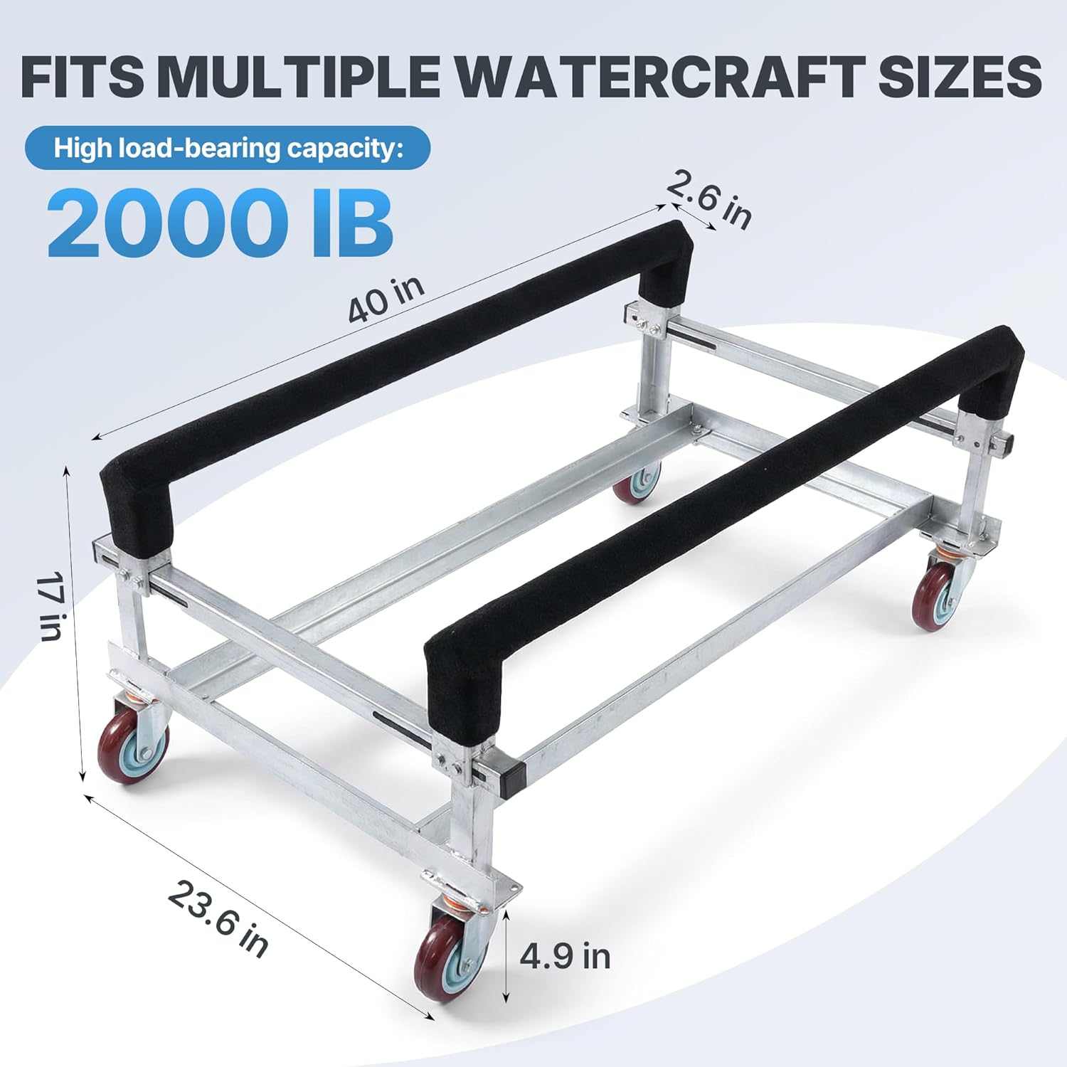 2000lbs Load Capacity Watercraft PWC Dolly Jet Ski Dolly, Galvanized Steel Pontoon Boat Storage Stands Trailer Cart with 4 Casters & Bunk Carpet, Boat Trailer Dolly for Kayak Cart, Speedboats