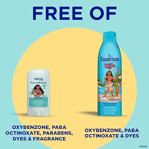 Miniatura 5 de Coppertone Kids Sunscreen Spray SPF 50 (5 Oz Can) + Coppertone Pure and Simple Kids Mineral Sunscreen Stick SPF 50 (0.49 Oz Stick), Water Resistant