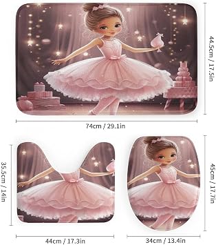 Ballerina Girls 4Pcs Shower Curtain Set with Rugs with Non-Slip Rugs Toilet Lid Cover and Bath Mat Ballet Dancer Waterproof Shower Curtain for Bathroom Decor