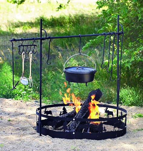 Guide Gear Campfire Cooking Equipment Set; Heavy-Duty Iron Side Posts, Hooks, Lid Lifter, Utensil Holder and Poker - Image 4