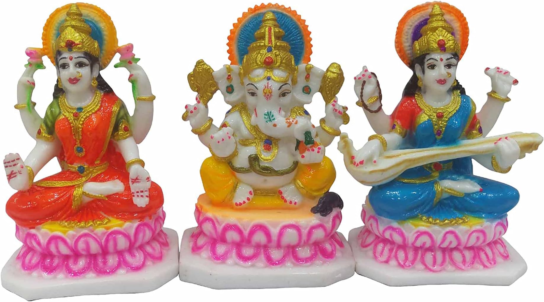 Ganesha Laxmi Saraswati Murti Ganesha Laxmi Saraswati Idol Ganesha Laxmi Saraswati Statue for Home Puja Temple Handicarft Statue Vastu Type Murti
