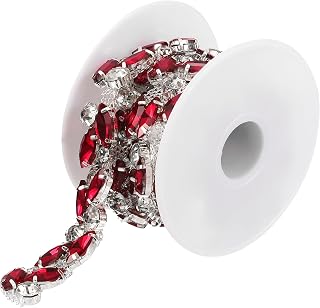 sourcing map Tiras de cadena de diamantes de imitación de 0.6 pulgadas para manualidades, manualidades, ropa, adornos de costura, color rojo