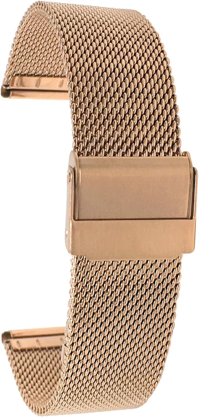 Bandini Mesh Watch Band, Stainless Steel Watch Band, Metal Bands For Men/Women, Fold Over Clasp, Adjustable Length Strap, 24mm Gold Tone/Thick