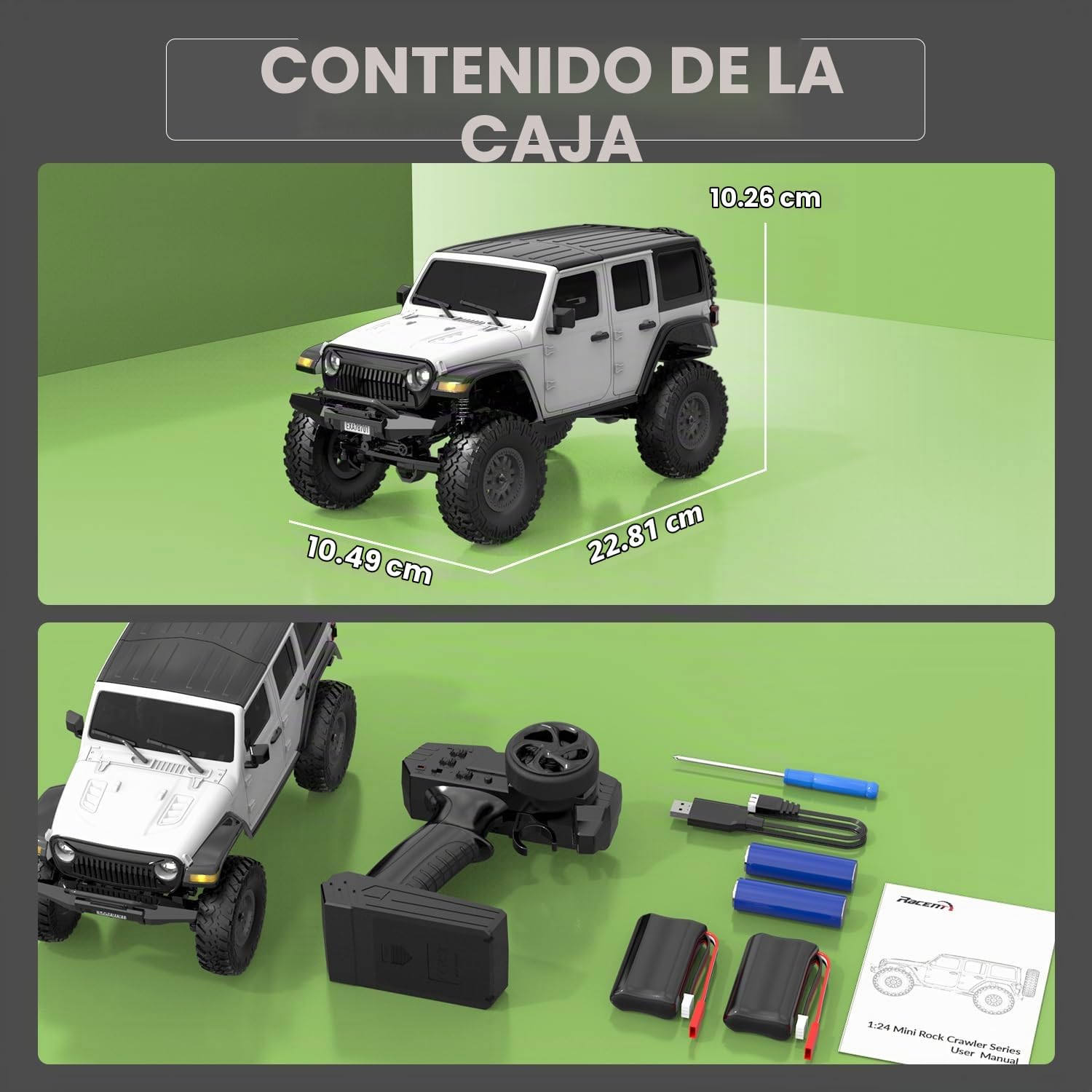 FLYCOLOR RCS24 todoterreno 1/24 Camión RC 4x4 todoterreno Crawler vehículo de escalada todo terreno camión RC monstruo teledirigido coche con faro luminoso 2 baterías impermeable juguetes Hobby (RTR