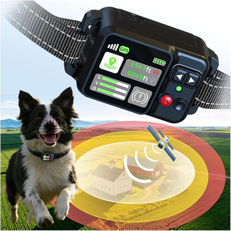 Clôture Invisible GPS pour Chien, Rayon Ajustable 15m à 2000m, 3 Modes d'Entraînement, Charge Magnétique Rapide, Étanche IPX7, Sans Abonnement, Adapté aux Chiens de Petite, Moyenne et Grande Ta