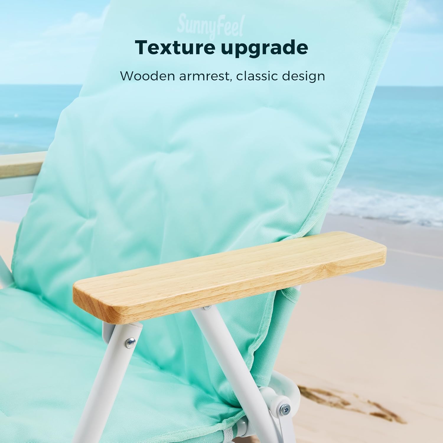 SUNNYFEEL Foldable Beach Chair, Beach Chair Backup with Wood Armrest & Cushion, Lightweight Camping Chair Heavy Duty for Beach, Camping, Lawn, Outdoor, Mint Green, 2 p - Image 7