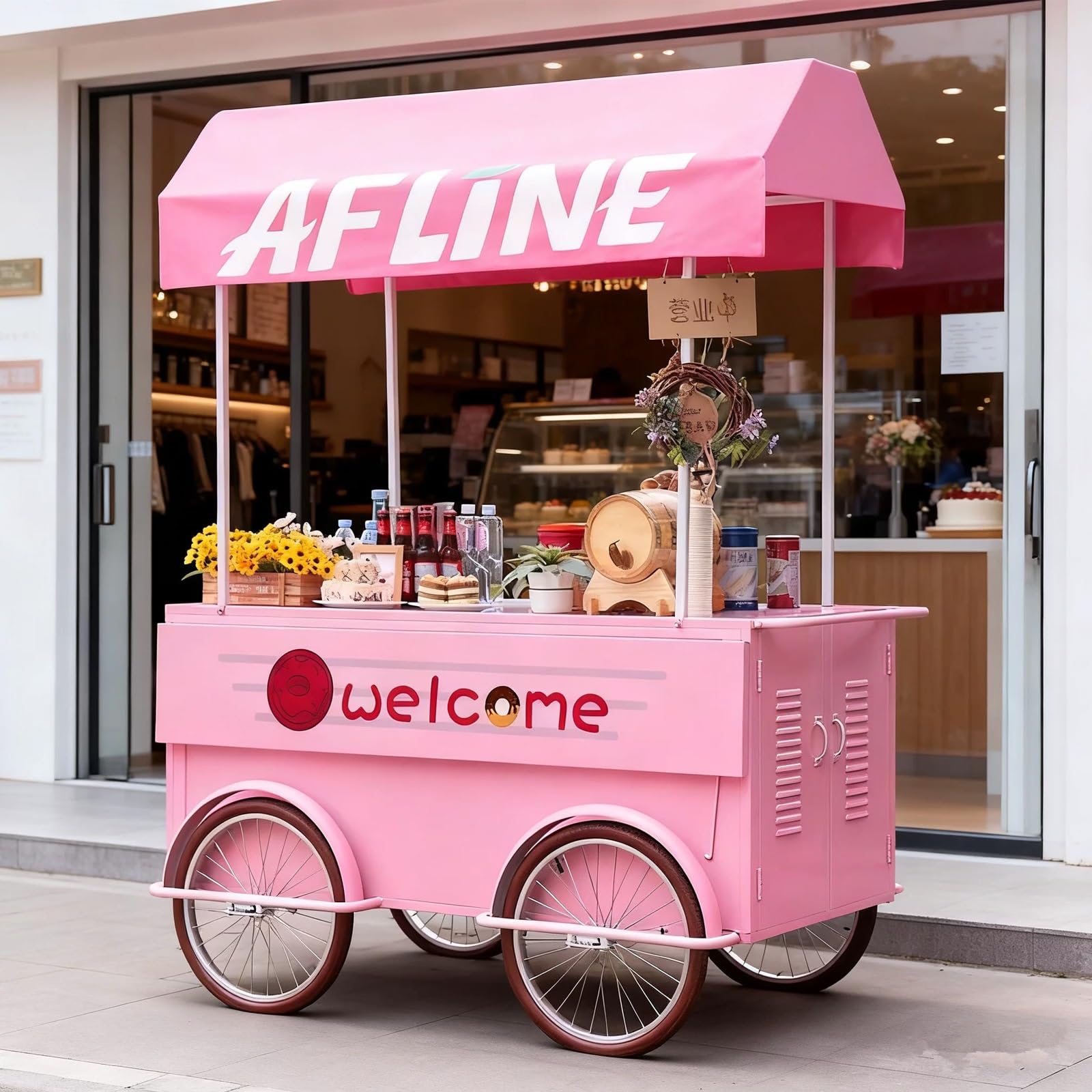 Mobile Vendor Cart with Canopy, Heavy-Duty Food Display Stand with Lockable Wheels for Farmers Market, Street Food, and Event Vending