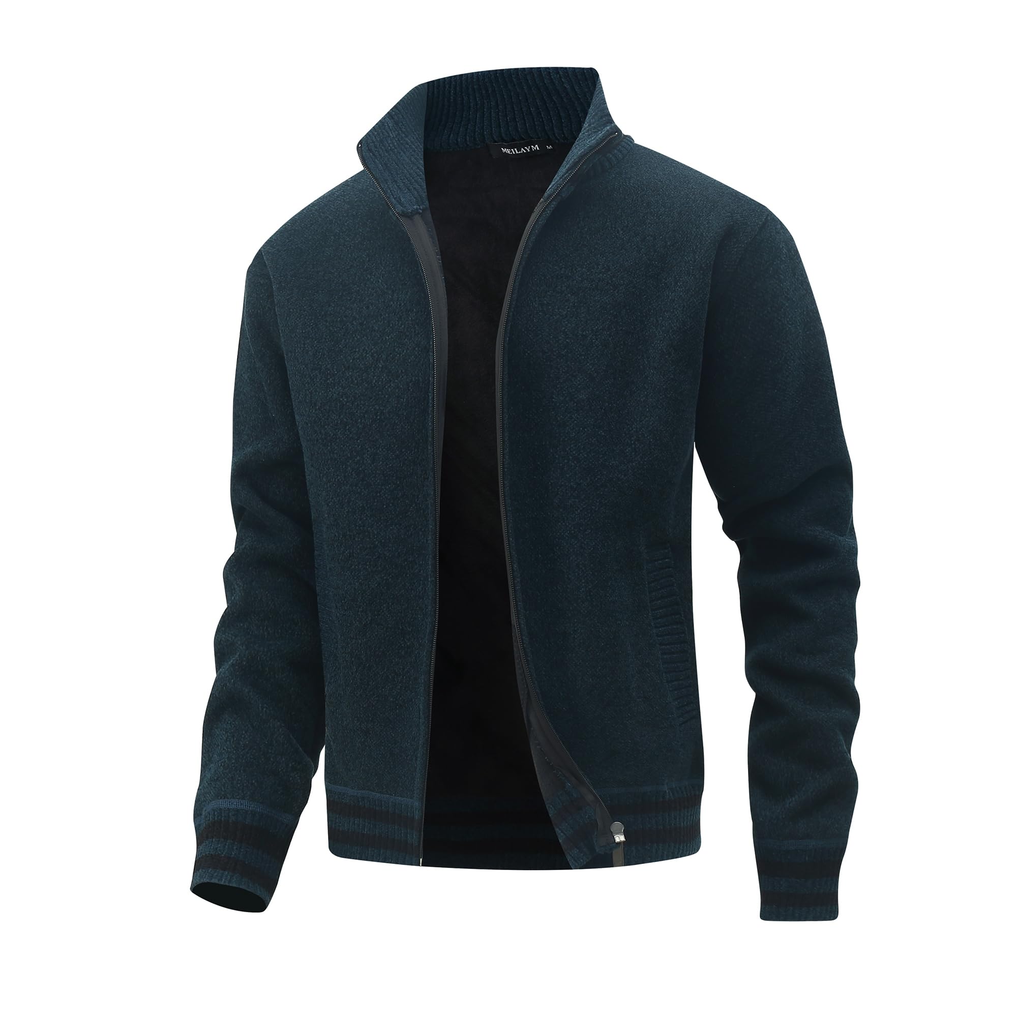 Cárdigan de Hombre Chaqueta Punto Cremallera Cuello Alto Invierno Manga Larga Forro Polar Slim Fit