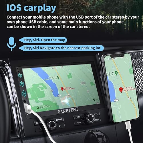 Miniatura 4 de SANPTENT - Radio de auto de doble din compatible con CarPlay y Android Auto pantalla táctil de 7pulgadas con Bluetooth cámara de visión trasera