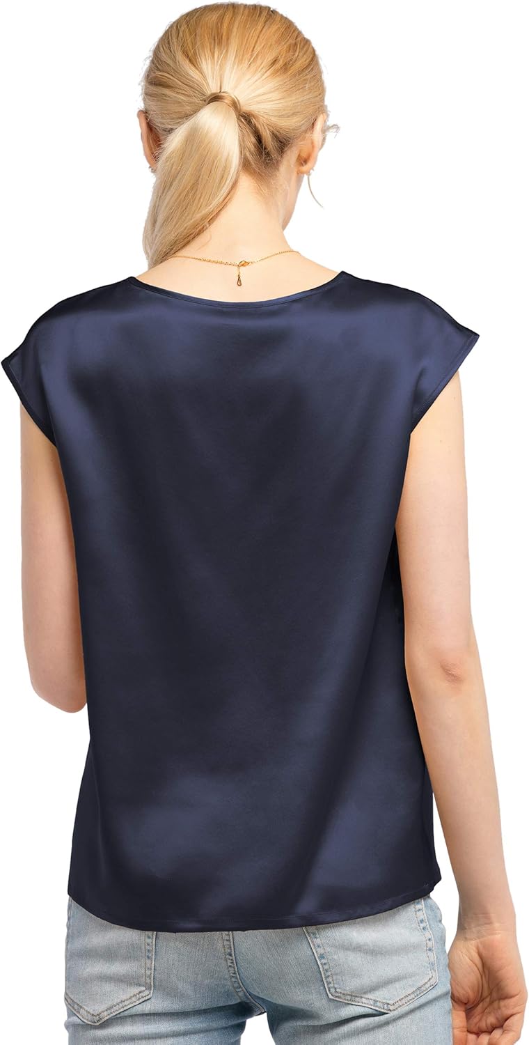 LilySilk Silk Blouse for Women Short Sleeve Summer Cool Comfy Charmeuse Silk Tops for Ladies - Image 2