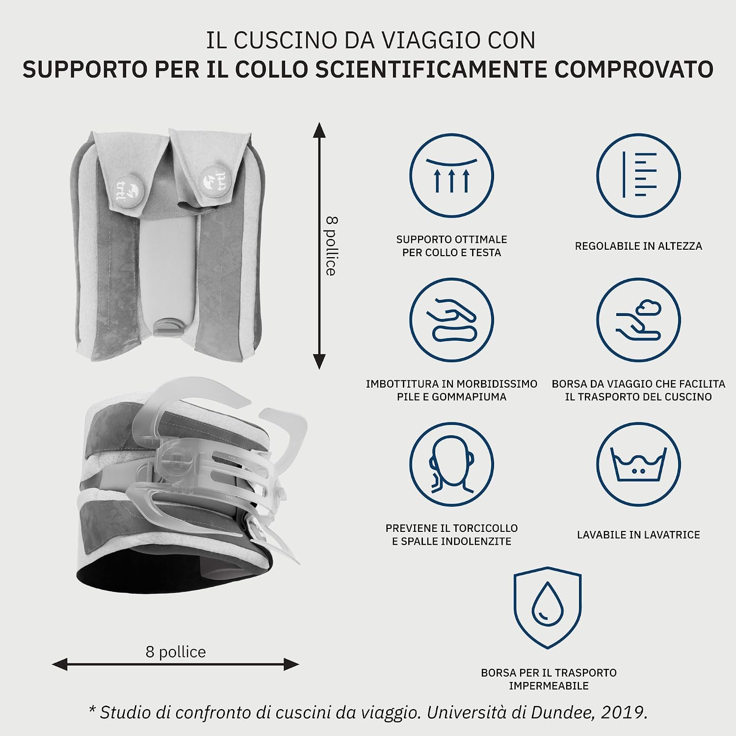 trtl Travel Pillow Plus Grigio | Cuscino da viaggio regolabile in altezza | Per viaggiare comodamente in aereo, auto e autobus | Sistema di supporto unico | Salvaspazio 6 71LSNufMpIL. AC SL1500