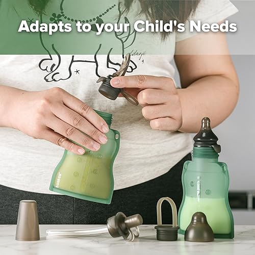 Miniatura 7 de haakaa Yummy Pouch - Bolsa reutilizable para alimentos para bebés, bolsas reutilizables para niños pequeños, bolsa exprimible, congelador lavable,