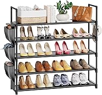 VILICK 5-Tier Shoe Rack with Hooks & Side Pockets - Space-Saving Organizer for 20-25 Pairs, Entryway Closet Storage