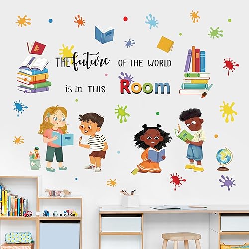 Miniatura 2 de decalmile Calcomanías de pared coloridas con citas inspiradoras, libros de lectura, calcomanías de pared para habitación de niños, aula, sala de