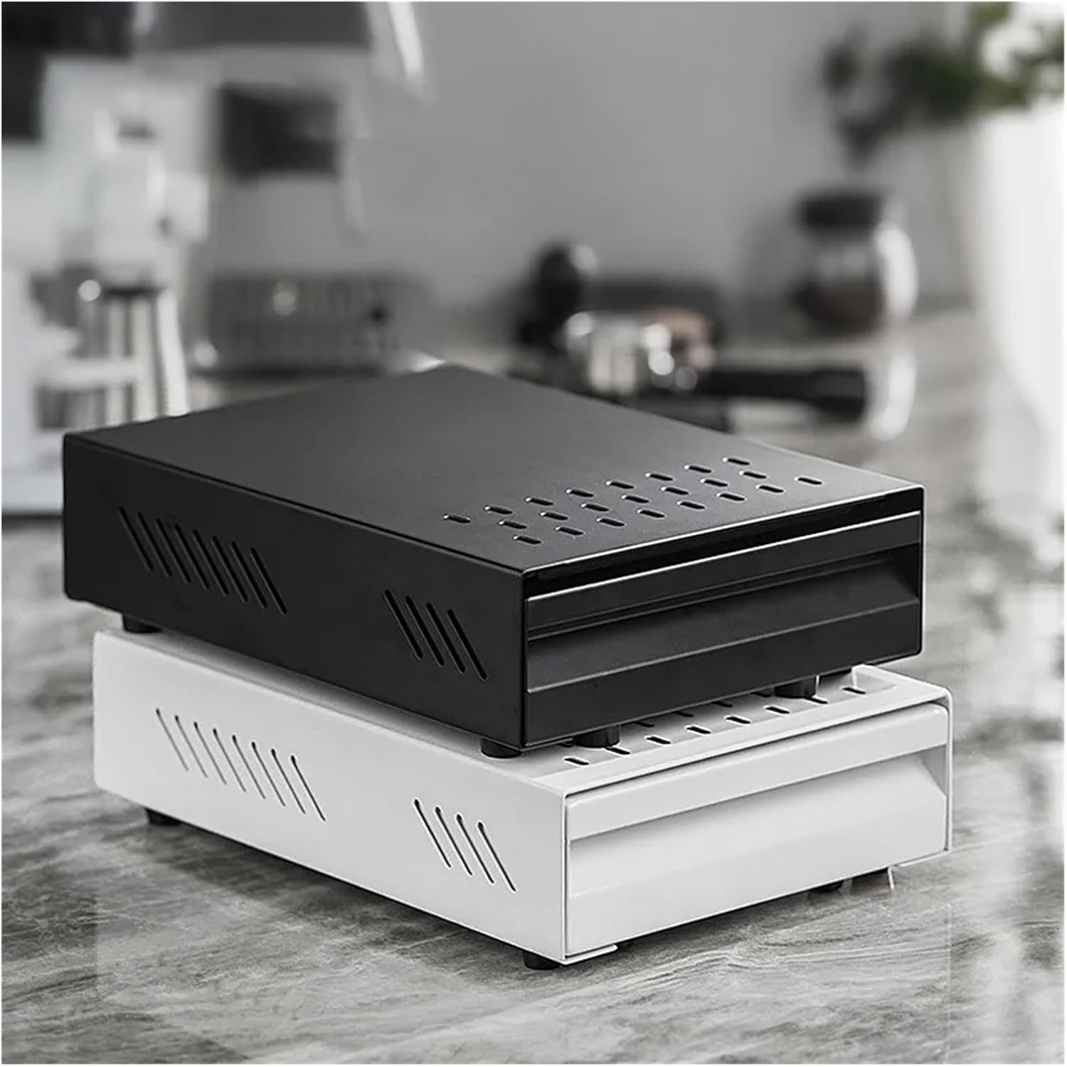 Stainless Steel Coffee Grounds Box, Drawer-type Knocking Box, Storage Bucket, Knocking Box, Bar(Sliver 28X18cm)