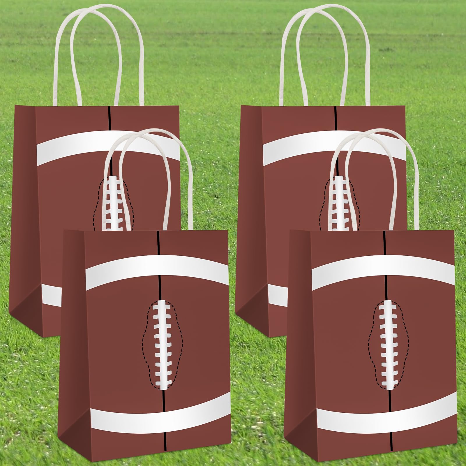 Hxezoc 12 Pieces Football Gift Bags with Handle, Paper Treat Candy Bag Sport Favor Bags for Football Theme Birthday Party Decoration Supplies