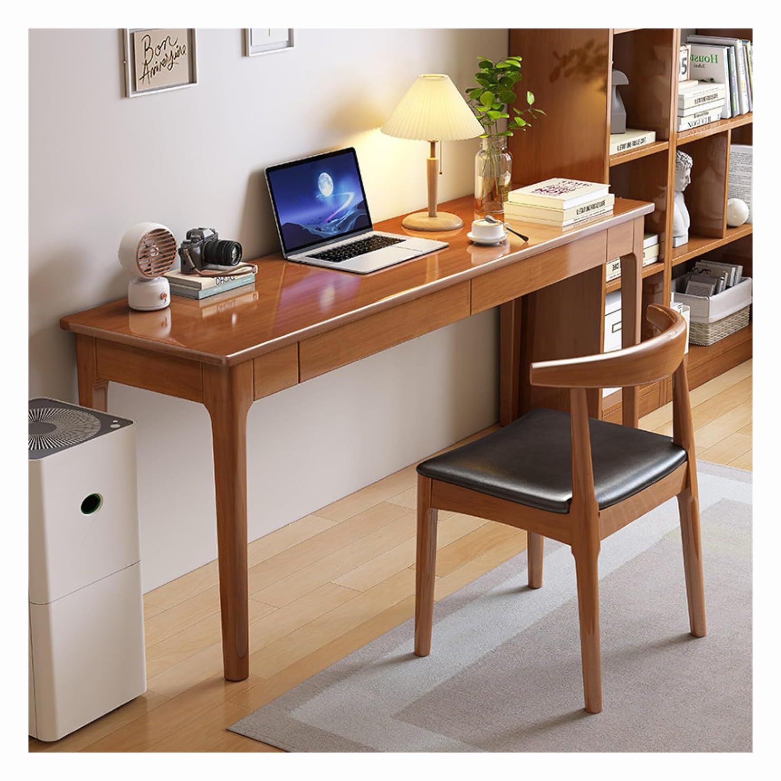 Wdsopk Walnut Computer Desk Home Office Desk Mid Century Modern Desk With Storage Drawers,Modern Minimalist Style Computer Desk, Home Office Study Desk Workstation（-31 In）