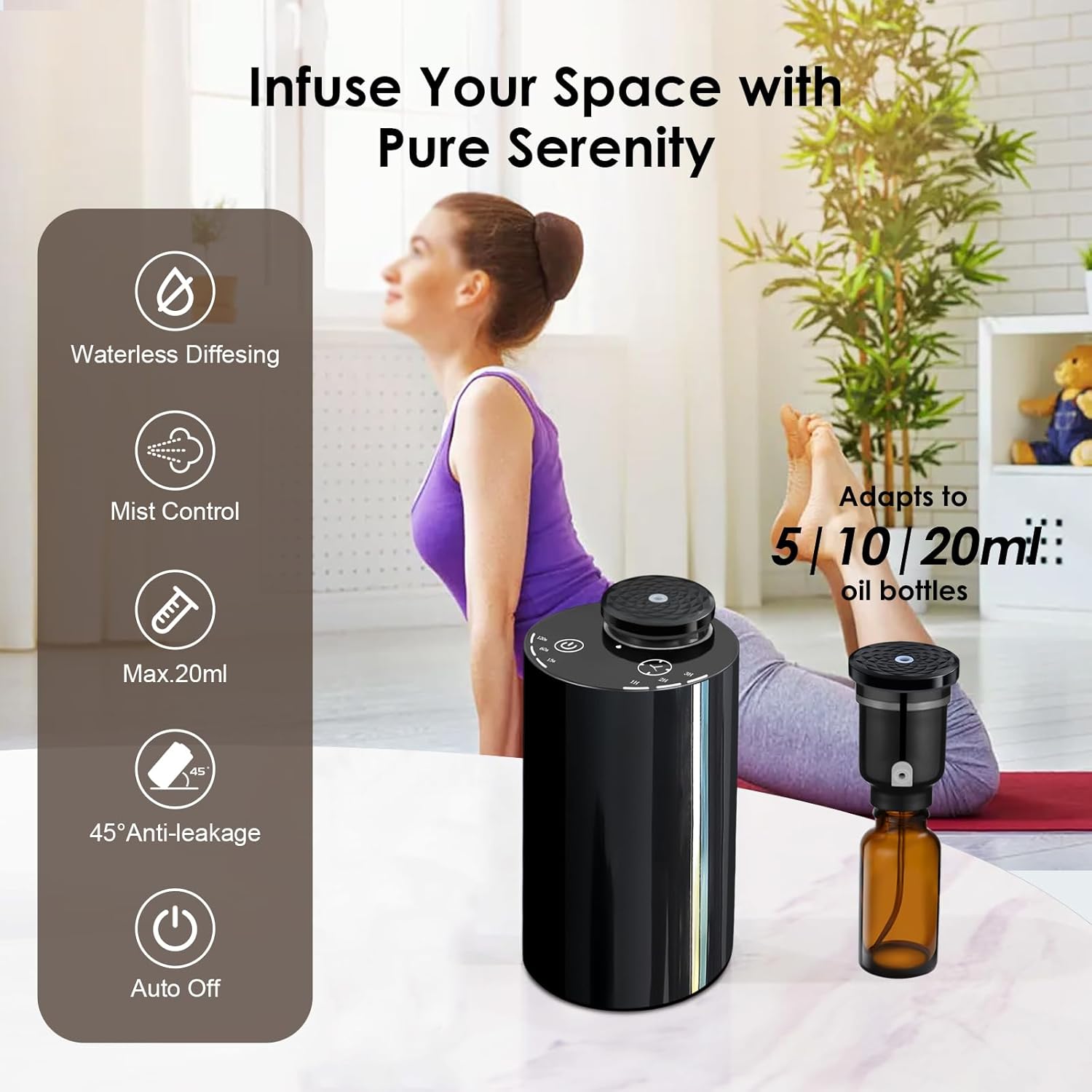 Waterless Essential Oil Diffuser - Cordless Portable Aromatherapy Scent Diffuser for Home, Car & Travel, USB Rechargeable with Timer & Mood Light, Perfect Bedroom, Office, Gift Idea - Image 3