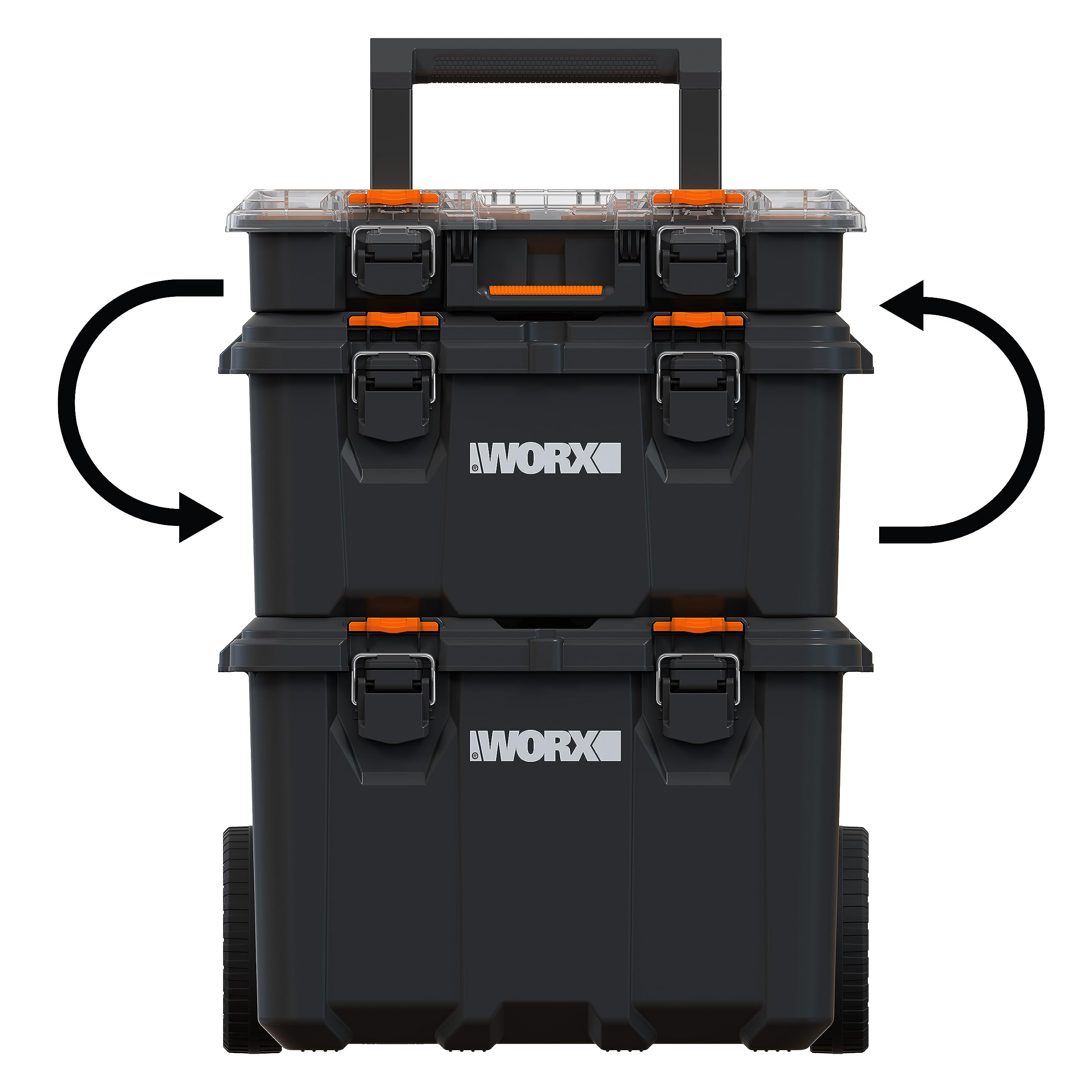 WORX - Sistema de almacenamiento modular, negro, incluido: carrito ruedas de 7 pulgadas, malette, organizador con junta impermeable, 5 años de garantía, tamaño: 41,1 x 52,5 x 69,4 cm