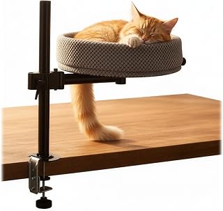 Relaxdays Katzenbett für Schreibtisch, höhenverstellbar, 360° drehbar, 20 kg, weicher Katzenkorb Ø 38 cm, grau/schwarz