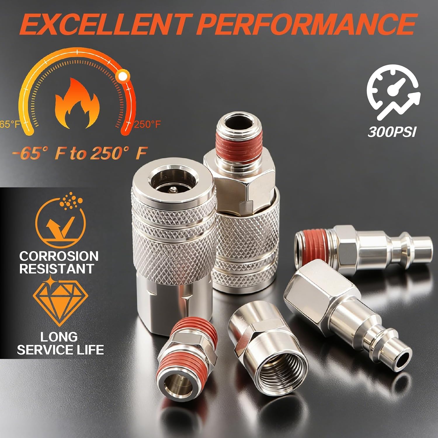 48 Pcs 1/4" NPT Quick Connect Nickel Air Coupler and Plug Kit, Industrial Air Tool Fittings Compressor Accessories with 1 Piece 1/4 inch 360 Degree Impact Universal Joint