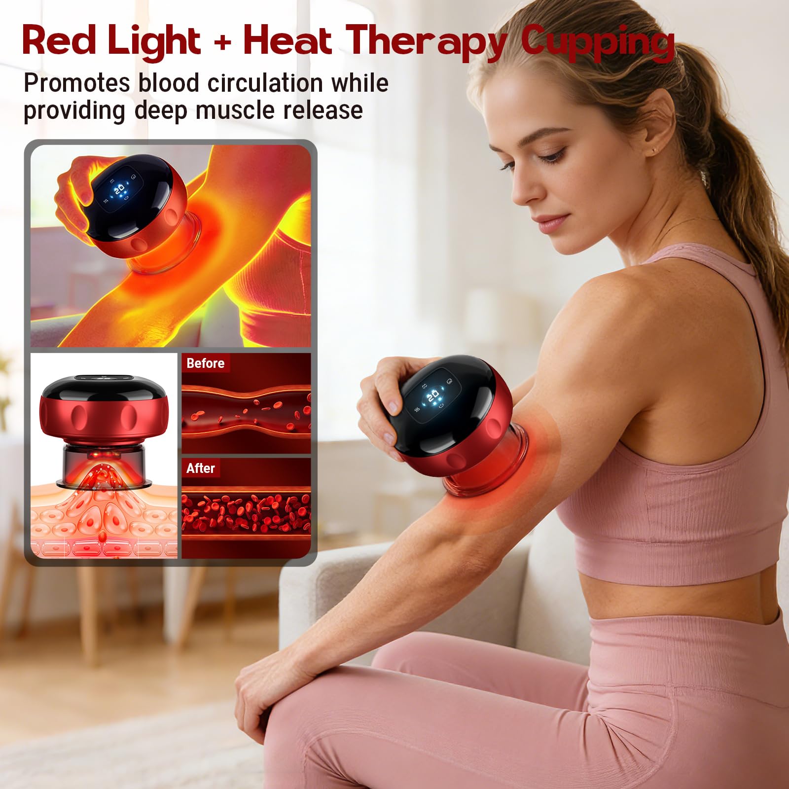 Smart Cupping Therapy Massager, 7 in 1 Red Light Cupping Therapy Set with 2 Modes for Targeted Pain Relief, Muscle Soreness,Tighter Skin,Cupping Kit with 12 Levels Suction and Heat,1 Pack