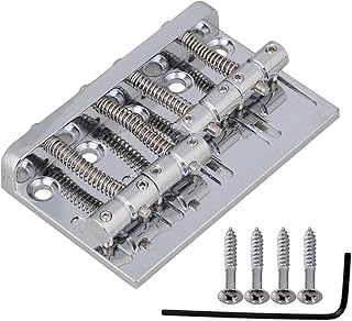 Yibuy 4弦ベースブリッジ60mmピッチ ヘビートップロードアップグレード クロム 100%の新しいブランド 四調節可能なバレルサドル ブロックスタイルのベースブリッジアセンブリ