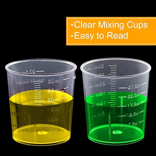 Miniatura 4 de Coopay 50 vasos graduados de medición de plástico que contienen 3.4 fl oz3.4 onzas, 1.7 fl oz1.7 oz y 1.0 fl oz1 oz, con escala transparente epoxi