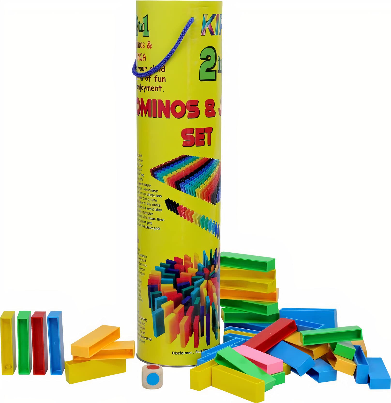 HASTAP 2 In 1 Plastic Domino With Jinga Stacking Tower Game Set Of 72 Pcs Block With Dice Up To 4 Players (Multicolor) for Kid