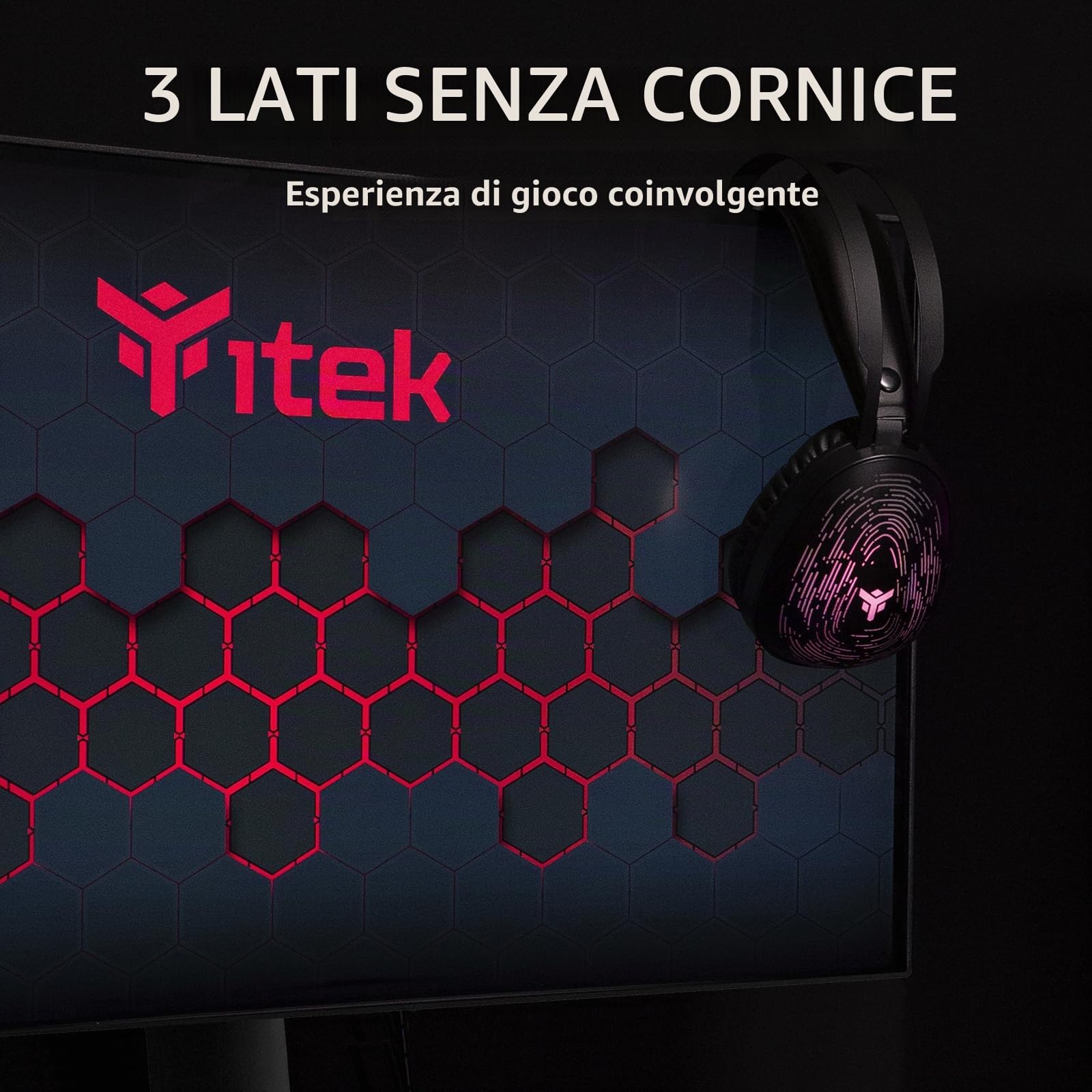 Itek monitor GGF - 27" Piatto 2560x1440 WQHD HDR10, Pannello IPS da 165Hz, Risposta 1ms, Collegamenti 2xHDMI e 2x DP, FreeSync, G-Sync, Adaptive Sync, HAS, Pivot, Flicker Free