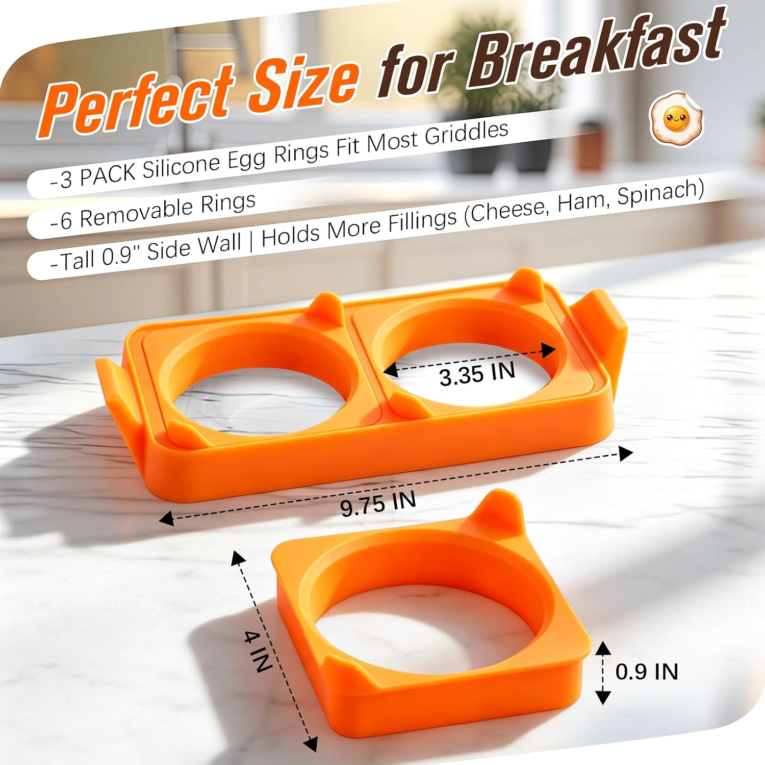 3 Pack Silicone Egg Rings for Griddle, 9 PCs Leakproof Food Grade Egg Rings with Heatproof Handle, High Side Wall, NonStick Grilling Accessories Compatible with Blackstone Griddle