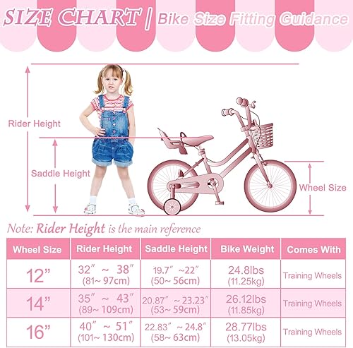 Miniatura 5 de XJD Bicicleta para niñas pequeñas y niños de 2 a 12 años, bicicleta para niños de 12, 14 y 16 pulgadas, con ruedas de entrenamiento y cesta