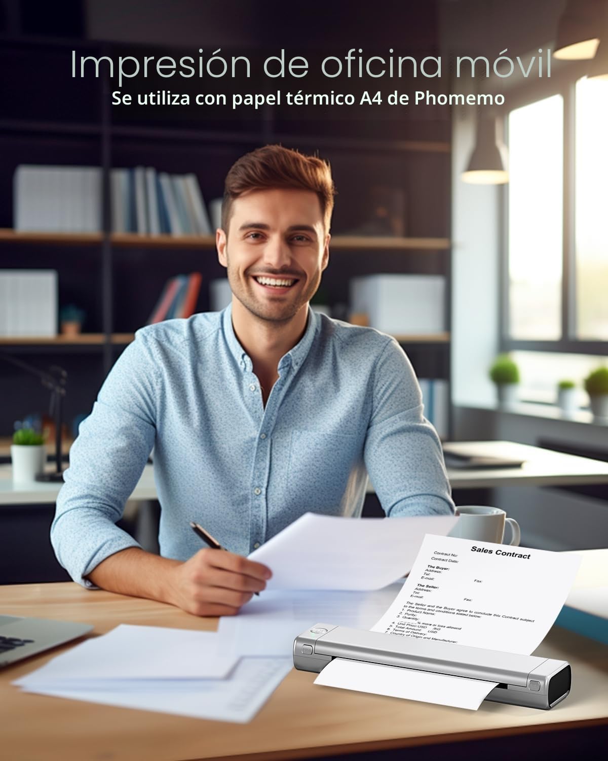 Phomemo Imprimante Portable A4 M08F Noir Argent avec 100 Feuilles de Papier Thermique A4 Plié, Imprimante Mobile Bluetooth sans Fil pour Voyages, Voiture, Bureau et Maison