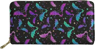 Galaxy Bat Credit Card Wallet for Women Slim Leather Wallet with Coin Pocket Large Capacity Card Holder Purse Clutch Wallet Lightweight Zipper Wallets Rfid Blocking