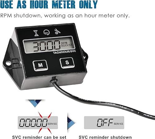 Miniatura 4 de Runleader Tacómetro digital con medidor de horas, recordatorio de mantenimiento, apagado del usuario, uso para cortacésped ZTR, generador