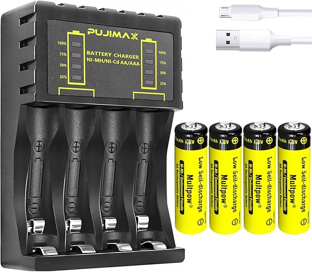 4 Slot LED Battery Charger for AA AAA Rechargeable Batteries - USB and Type C Input, Universal Household Battery Chargers for Ni-MH Ni-CD Batteries, Fast Charging Function (4-slot -Charger, 4*AA)