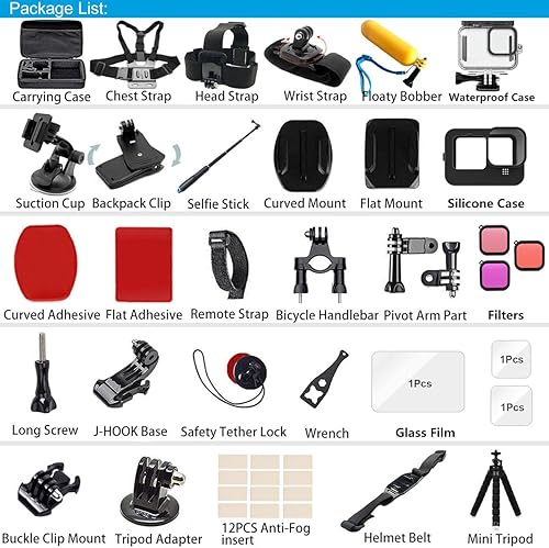 Miniatura 4 de BMUUPY Kit de accesorios compatible con Gopro Hero 8 negro, paquete de accesorios impermeable, protector de lente, pantalla de vidrio templado,