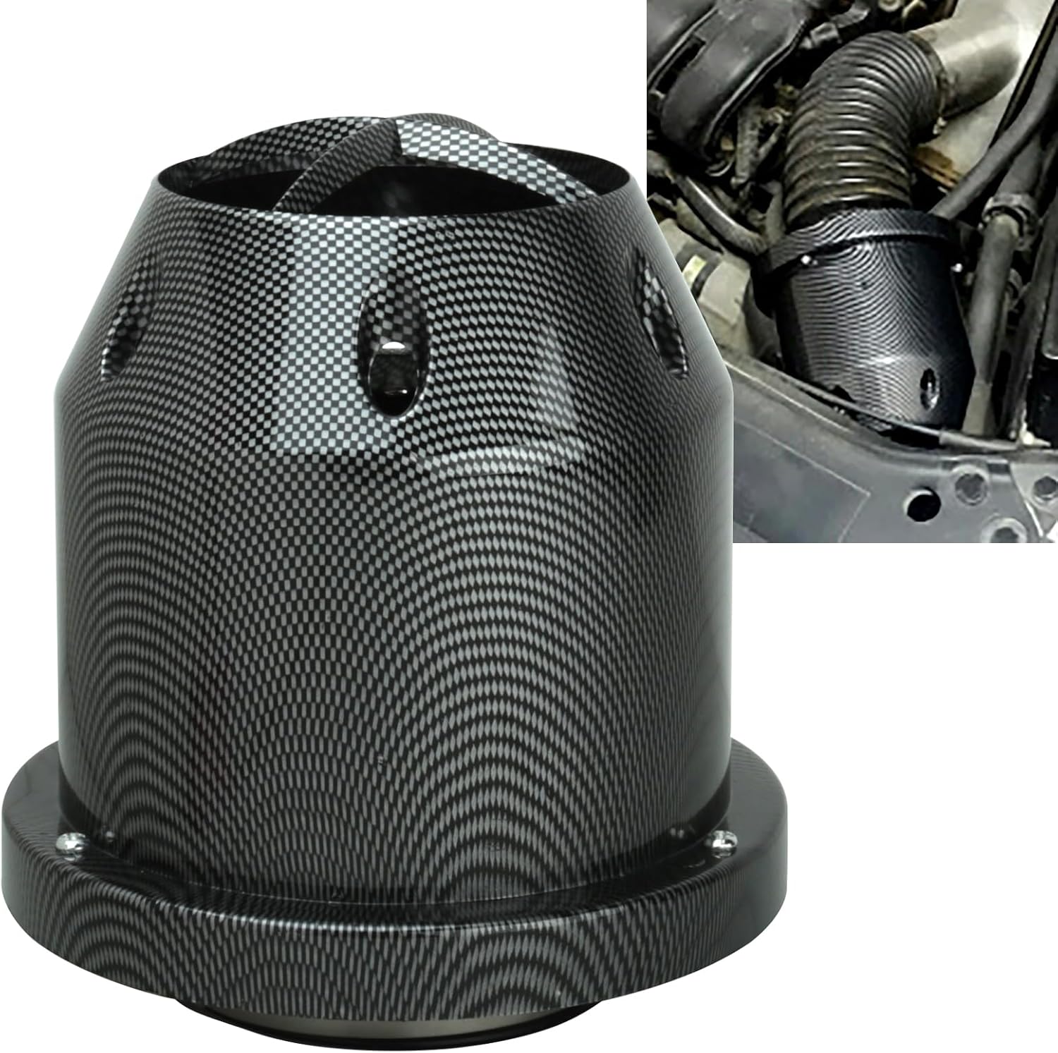 Catekro High Flow 3'' Cold Air Intake Filter, Washable & Reusable Performance Parts Cold Air Intake Kit Cone Universal Increased Horsepower & Acceleration Filtro de Alto Flujo for Automobile (Black)