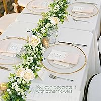 Vista 5 de Guirnalda de eucalipto con flores de 6 pies, paquete de 2 guirnaldas de eucalipto artificial para colgar, guirnalda de eucalipto sintética adecuada