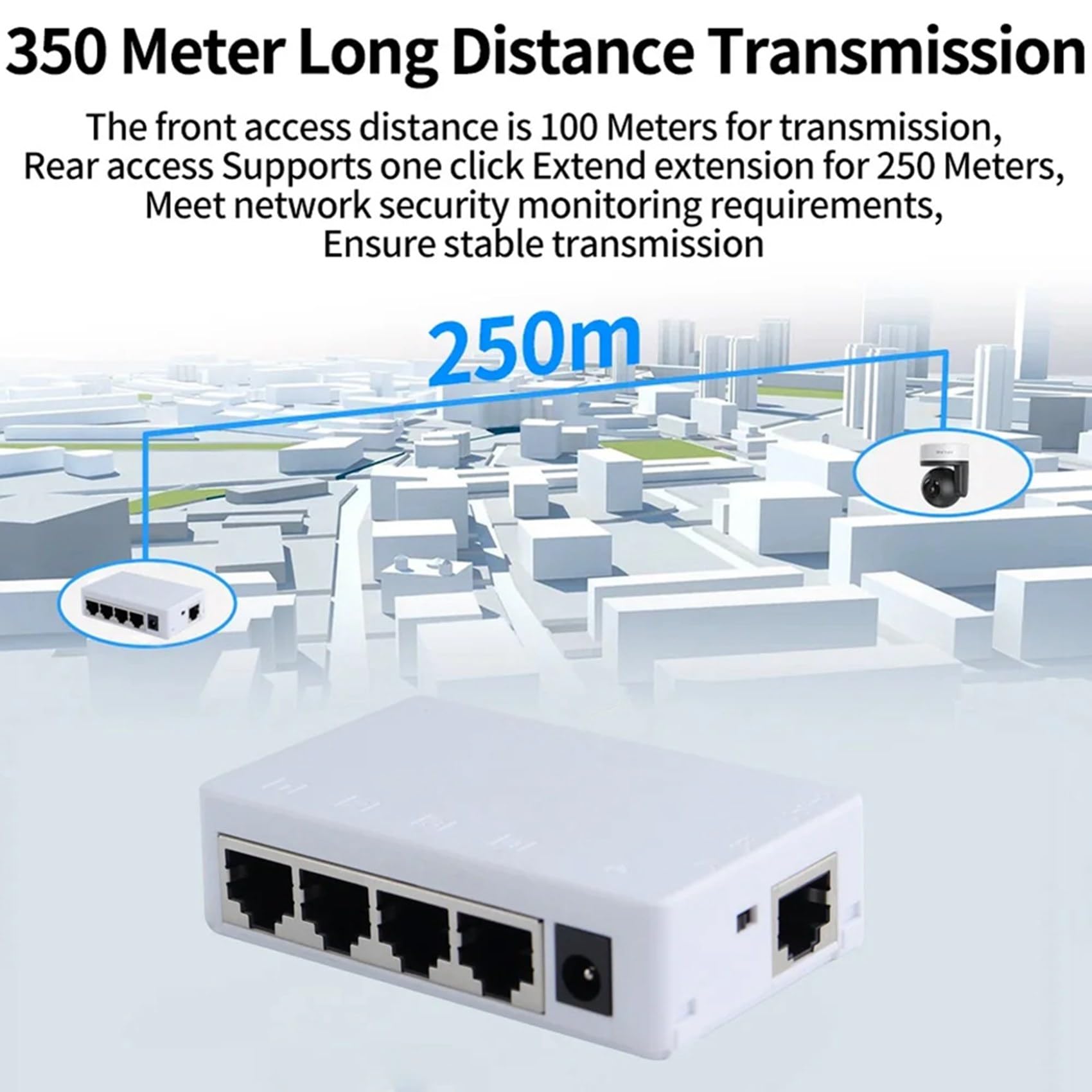 6X 4 Porte Poe Extender 100Mbps 1 in 4 out 250 Metri Switch di Rete Ripetitore IEEE802.3af/At per Poe Switch NVR IP Camera