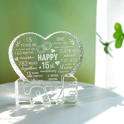 Miniatura 6 de H&D Hyaline&Dora Pisapapeles de aniversario de boda de 15 años, 15 años, escultura de cristal, regalo de recuerdo personalizado con corazón grabado