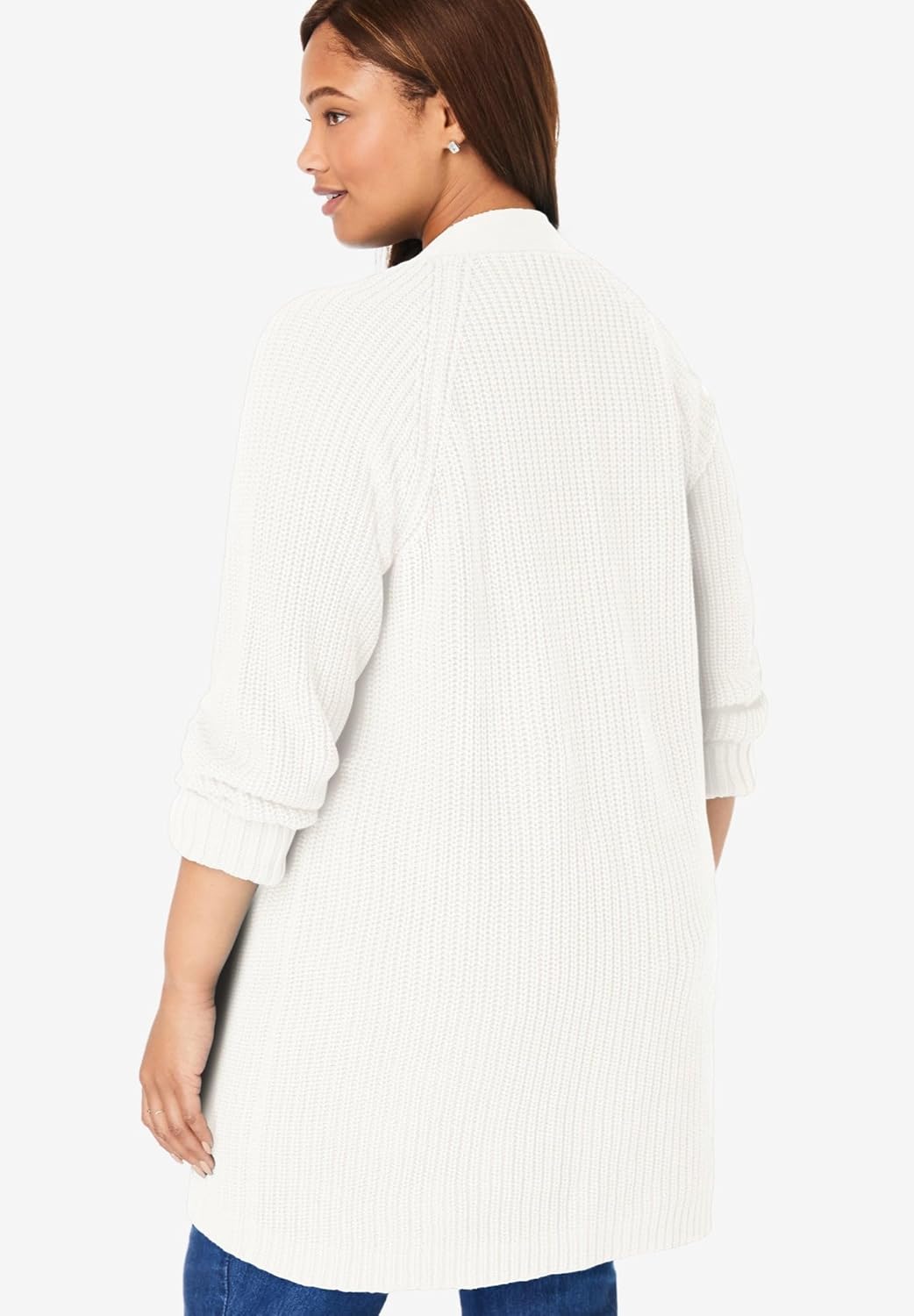 Woman Within Plus Size Shaker Button-Front Cardigan Sweater