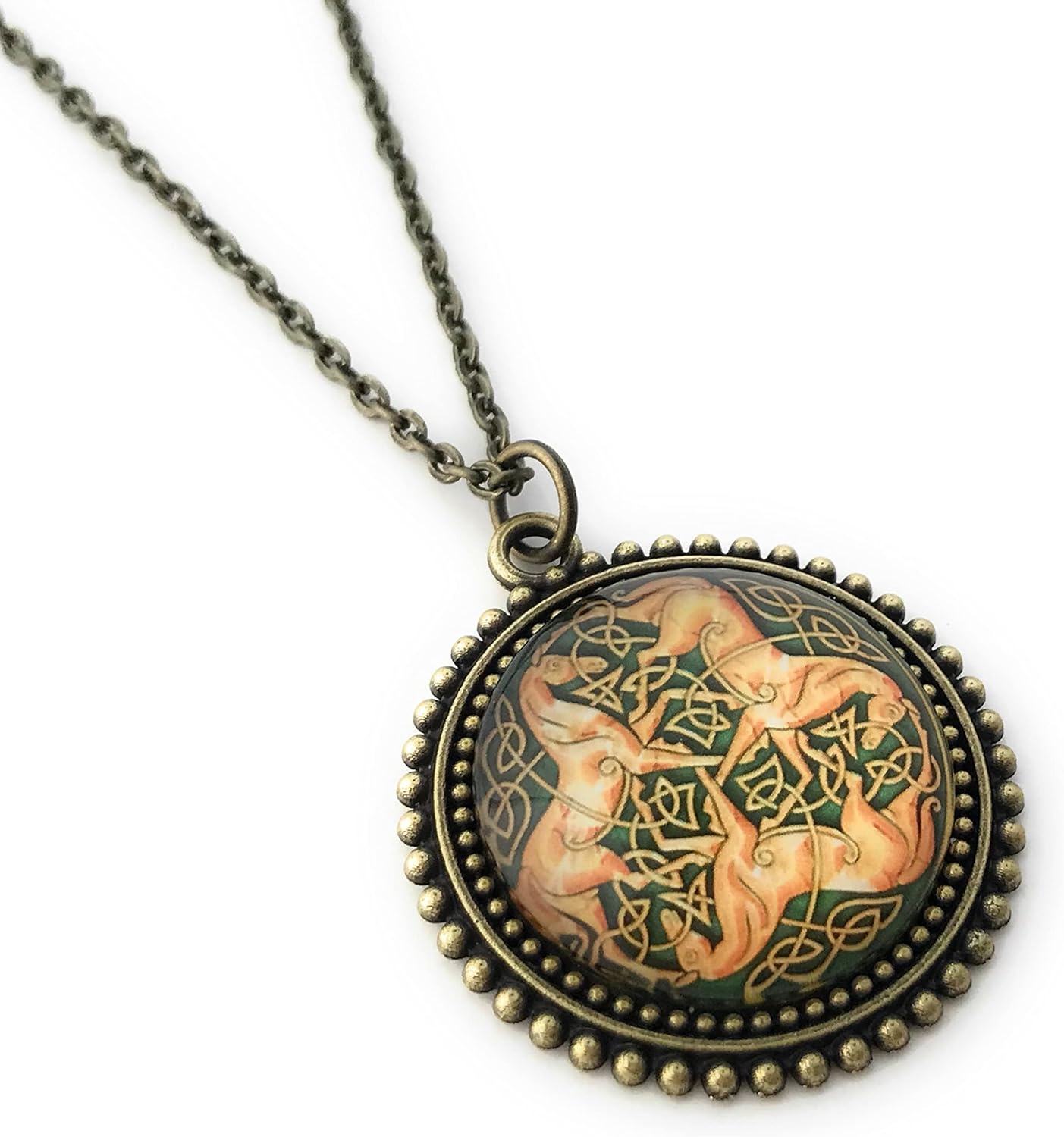 Fern & Filigree Celtic Horse Necklace for Women - Three Horses with Celtic Knot - Green Pendant - Image 2