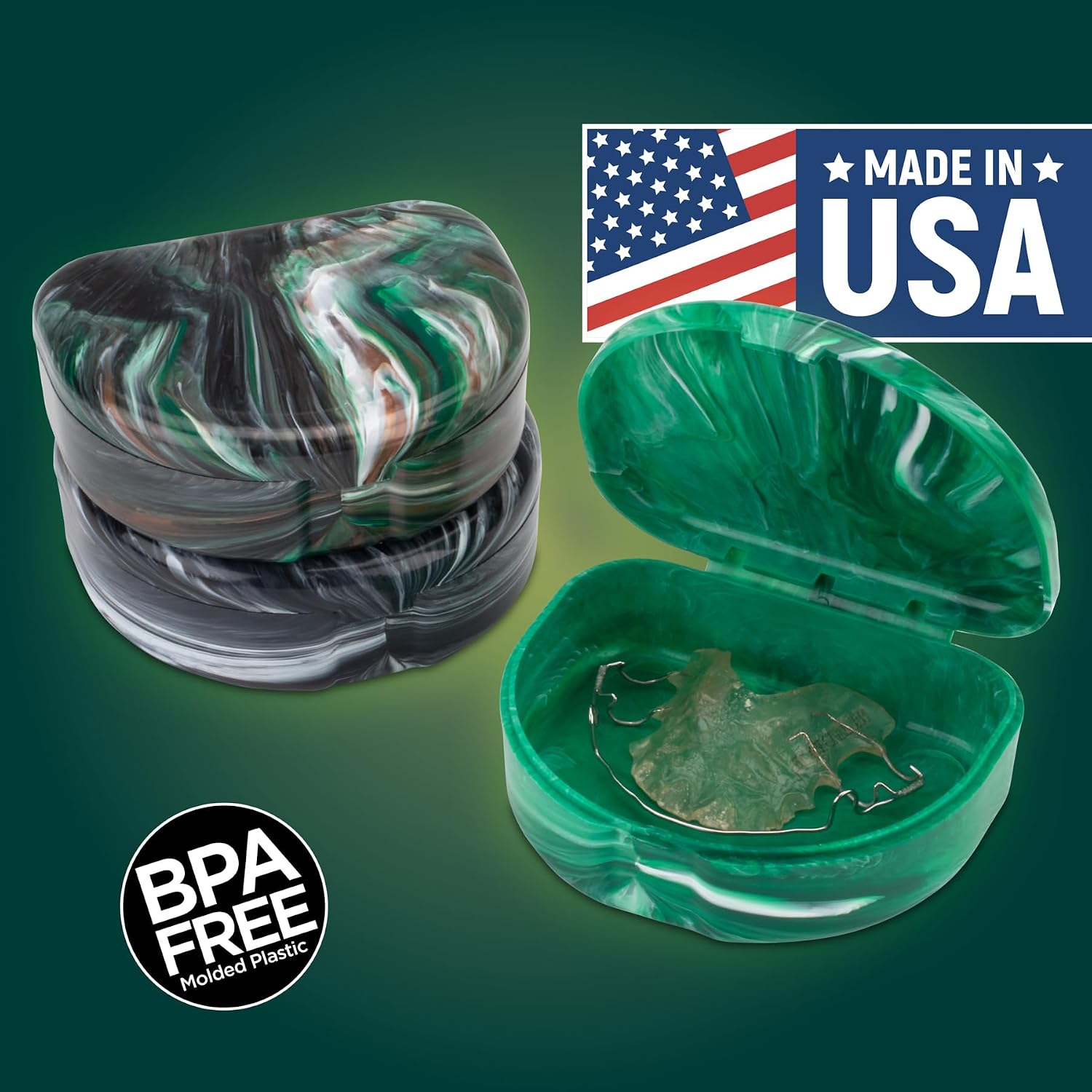 Practicon Marble Retainer Cases, Orthodontic Aligner Case, Mouth Guard Holder (3 Pack) (Woodland)