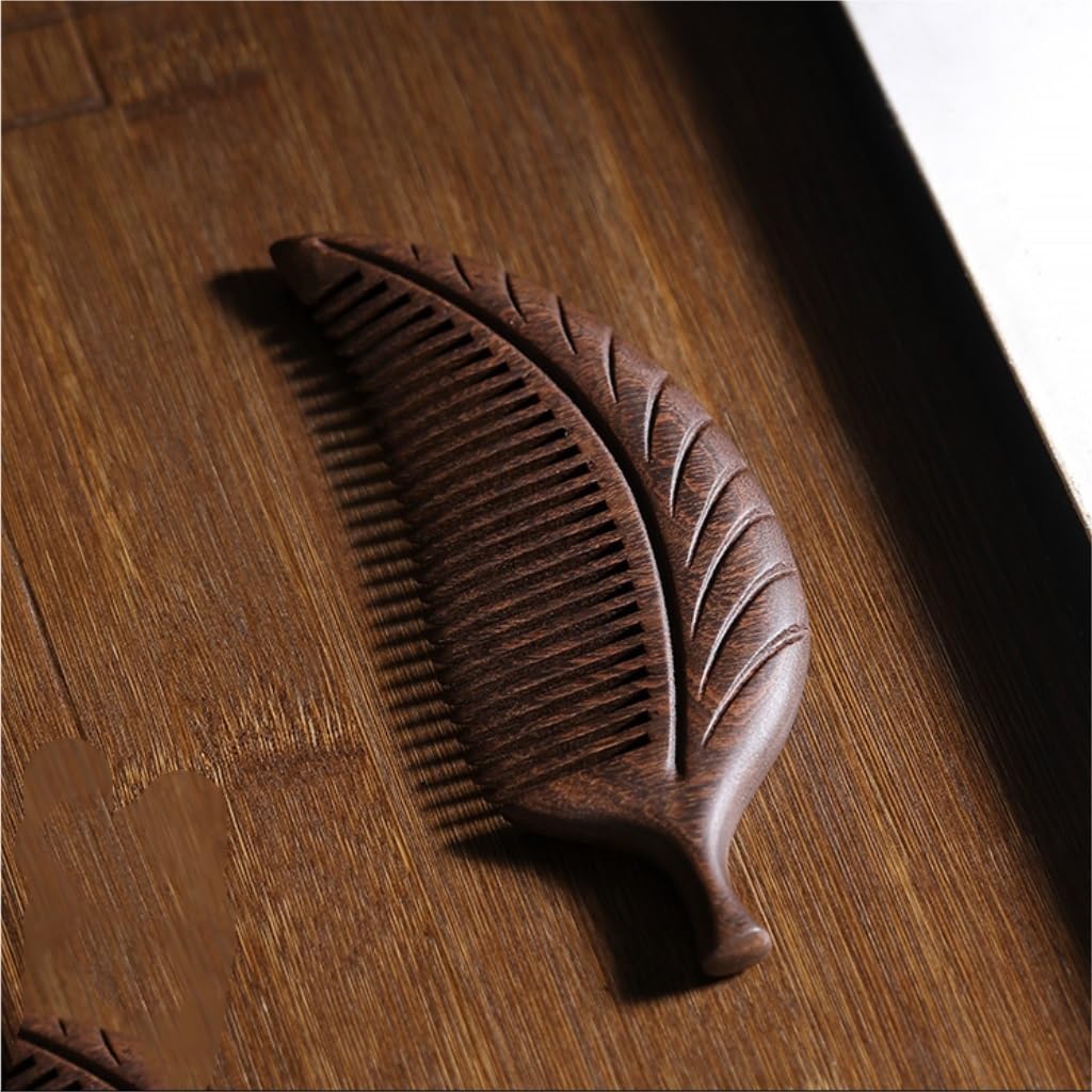 RUHEN Peine de Hojas de Madera portátil para el Cabello, Herramienta para el Cuidado de la Barba de Hombres, Peine para Cabello Largo, Adecuado para Cabello húmedo y seco.